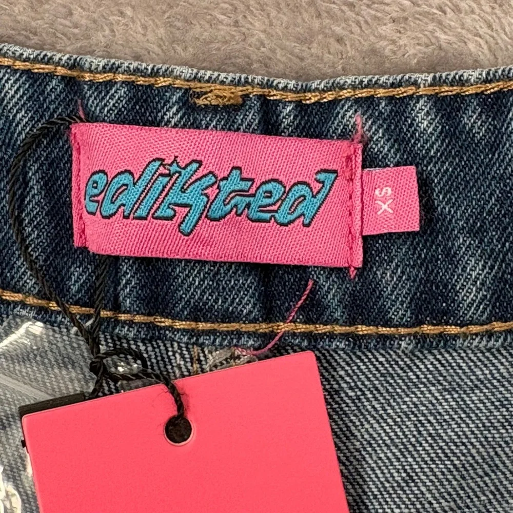 Edikted Wide Leg Jeans Womens XS Blue Washed High Rise 100% Cotton NWT - Picture 4 of 13